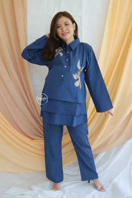 Setelan Muslim Layer Daun Karlina Set Muslim - STJ 83 Biru